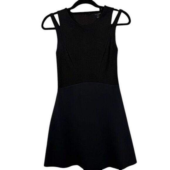 All Saints Sandy Dress Black Mini A-Line Two Tone Jersey and Satin Size Small - Picture 2 of 11